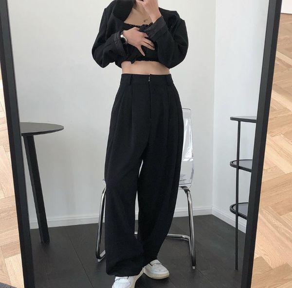women's pants & capris 2021 spring wide leg pure color high waist long straight fashion women casual female trousers, Black;white
women's pants & capris 2021 spring wide leg pure color high waist long straight fashion women casual female trousers, Black;white