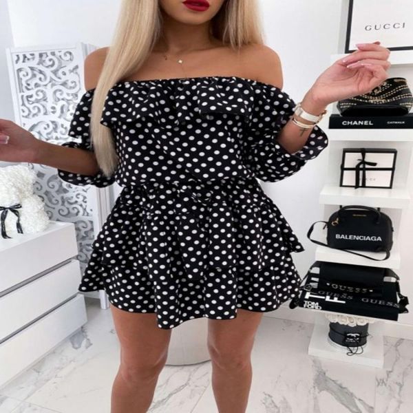party dresses 2021 summer ruffle mini dress women fashion elegant off shoulder polka dot print a line high waist beach sundresss, White;black
party dresses 2021 summer ruffle mini dress women fashion elegant off shoulder polka dot print a line high waist beach sundresss, White;black