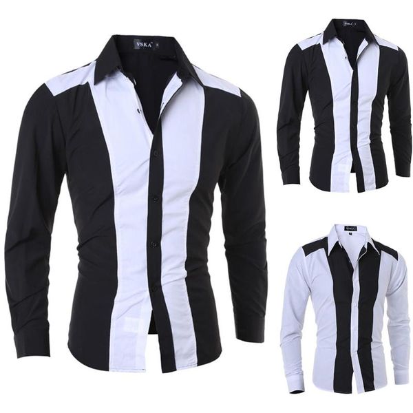 men's casual shirts simple black & white blouse stripe patchwork contrast button-up shirt loose holiday fashion, White;black
men's casual shirts simple black & white blouse stripe patchwork contrast button-up shirt loose holiday fashion, White;black