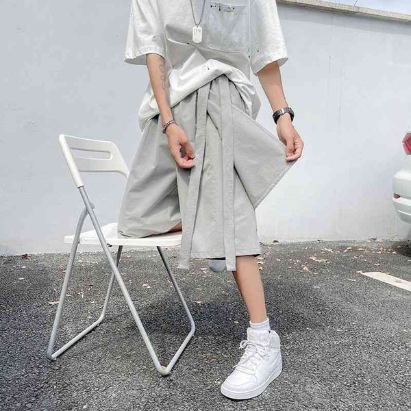 men's shorts summer fashion gray black casual men streetwear loose straight wide-leg five-point pants mens clothing m-3xl qlls, White;black