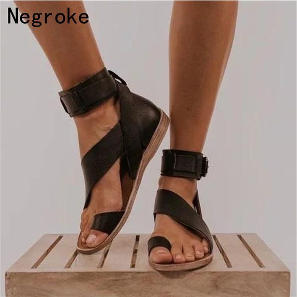 women leather strap summer sandals plus size cross flat shoes woman casual ankle buckle gladiator sandalias mujer 2021, Black
women leather strap summer sandals plus size cross flat shoes woman casual ankle buckle gladiator sandalias mujer 2021, Black