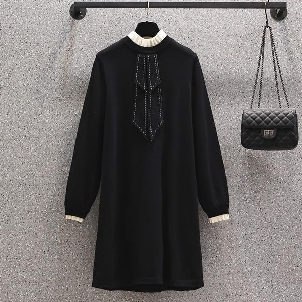 casual dresses 4xl plus size women elegant vintage bow kintting thick dress 2021 long sleeve patchwork loose sweater autumn winter dressess, Black;gray
casual dresses 4xl plus size women elegant vintage bow kintting thick dress 2021 long sleeve patchwork loose sweater autumn winter dressess, Black;gray