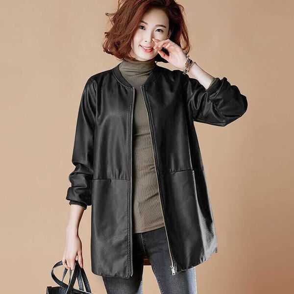autumn winter women's leather jacket casual o neck basic plus size female faux coat black loose pu baseball outwear 210526
autumn winter women's leather jacket casual o neck basic plus size female faux coat black loose pu baseball outwear 210526