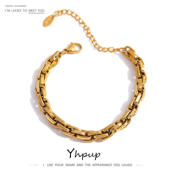 link, chain yhpup stainless steel bracelet metal texture 18 k pvd plated charm for women party girls gift, Black
link, chain yhpup stainless steel bracelet metal texture 18 k pvd plated charm for women party girls gift, Black