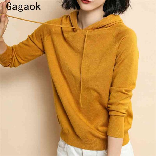women casual knitted sweater spring autumn solid full hooded lace up loose simple wild fashion korean pullover 210531, White;black
women casual knitted sweater spring autumn solid full hooded lace up loose simple wild fashion korean pullover 210531, White;black