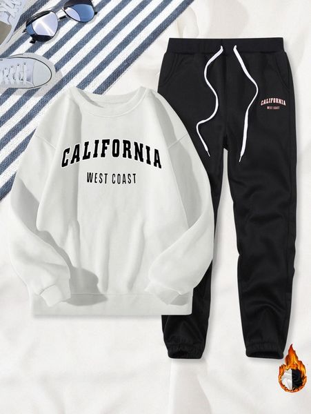 men letter graphic thermal pullover & drawstring waist sweatpants n4zo#, Gray
men letter graphic thermal pullover & drawstring waist sweatpants n4zo#, Gray