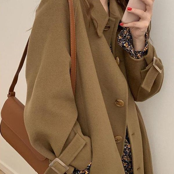 women's wool & blends 2021 autumn and winter women elegant super long jacket with waist belt button up woolen overcoat turndown collar, Black 
women's wool & blends 2021 autumn and winter women elegant super long jacket with waist belt button up woolen overcoat turndown collar, Black