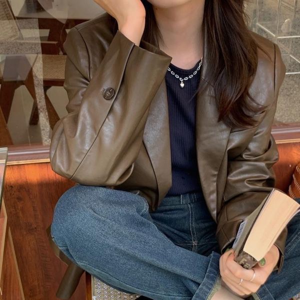 women's leather & faux black oversized blazer women long sleeve soft pu jacket coat fashion autumn 2021 drop
women's leather & faux black oversized blazer women long sleeve soft pu jacket coat fashion autumn 2021 drop