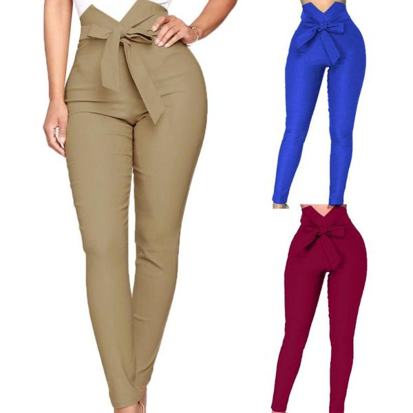 elegant lady solid color high waist bow belt elastic thin fit pencil pants trousers women's & capris, Black;white
elegant lady solid color high waist bow belt elastic thin fit pencil pants trousers women's & capris, Black;white