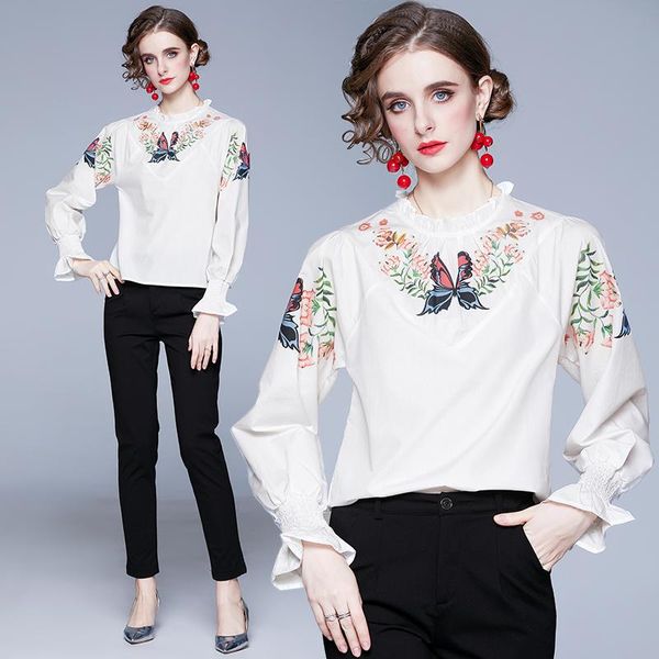 women's blouses & shirts butterfly printed runway women blouse 2021 autumn designer ruffle sleeve elegant office white slim ladies beau
women's blouses & shirts butterfly printed runway women blouse 2021 autumn designer ruffle sleeve elegant office white slim ladies beau