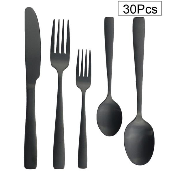 30pcs black matte flatware set knife fork spoon dinnerware cutlery stainless steel tableware dessert silverware kitchen sets
30pcs black matte flatware set knife fork spoon dinnerware cutlery stainless steel tableware dessert silverware kitchen sets