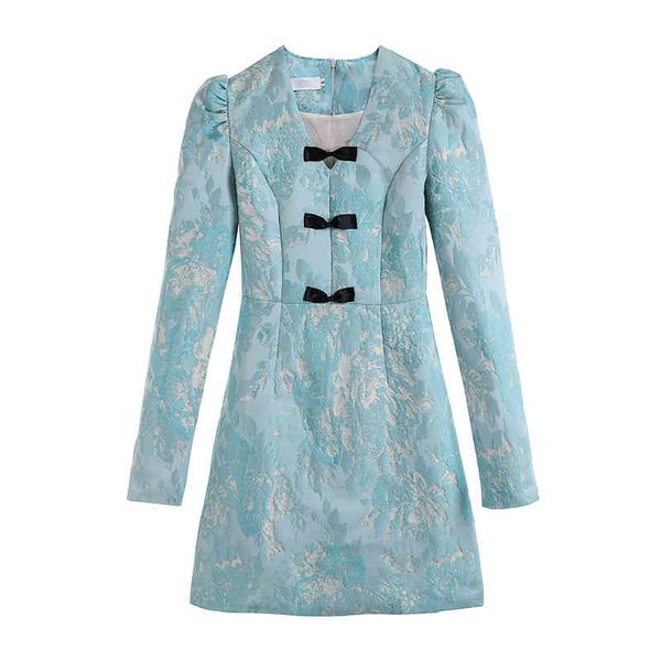 blue floral long sleeve v neck a line mini dress elegant bow d2130 210514, Black;gray
blue floral long sleeve v neck a line mini dress elegant bow d2130 210514, Black;gray