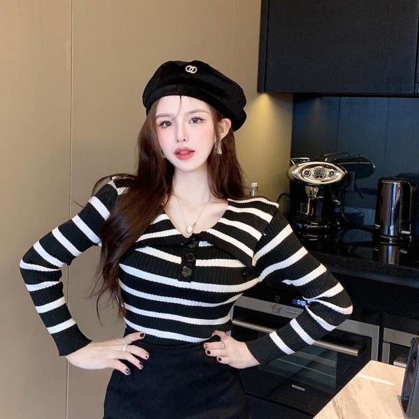 women's sweaters loose navy lapel sweater autumn and winter, White;black
women's sweaters loose navy lapel sweater autumn and winter, White;black