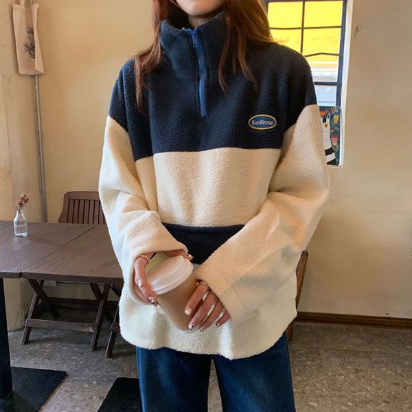 women's hoodies & sweatshirts hoodie cashmere high collar sweater plush thickened loose korean lazy wind autumn and winter zipper jacke, Black
women's hoodies & sweatshirts hoodie cashmere high collar sweater plush thickened loose korean lazy wind autumn and winter zipper jacke, Black