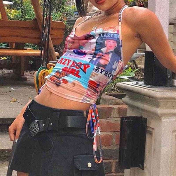 90s vintage printed backless chain halter y2k aesthetics harajuku backless drawstring bandage crop women cami, White
90s vintage printed backless chain halter y2k aesthetics harajuku backless drawstring bandage crop women cami, White