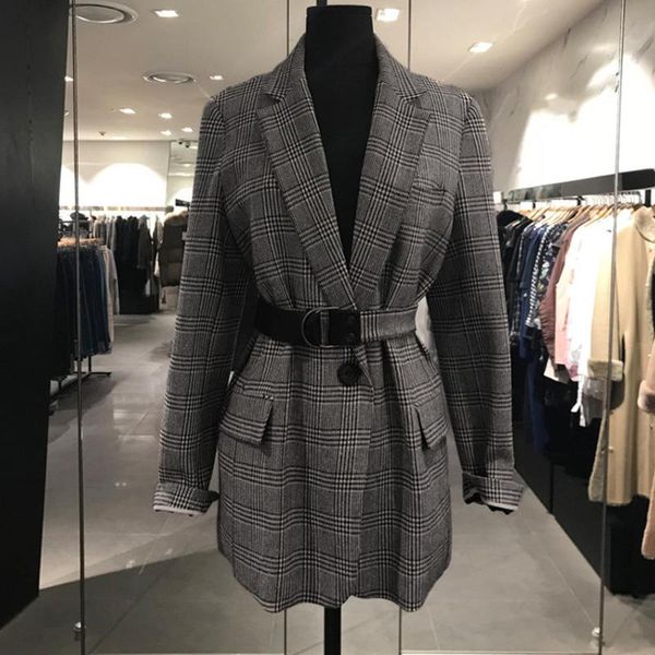 spring autumn long sleeve notched collar belt plaid suit button slim pockets office lady women clothing oc731 women's jackets, Black;brown
spring autumn long sleeve notched collar belt plaid suit button slim pockets office lady women clothing oc731 women's jackets, Black;brown