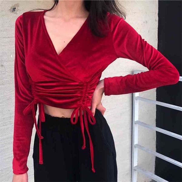 v-neck pullover tshirt corduroy spring autumn women long sleeve crop lace up short t shirts clothes t91701 210421, Black;gray
v-neck pullover tshirt corduroy spring autumn women long sleeve crop lace up short t shirts clothes t91701 210421, Black;gray