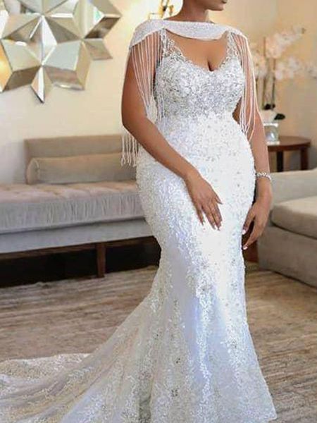 Robe de Mariee 2021 Lace Mermaid Wedding Dress Tassles Long Sleeves Luxury Pearls African Women Plus Size Wedding Gowns
Robe de Mariee 2021 Lace Mermaid Wedding Dress Tassles Long Sleeves Luxury Pearls African Women Plus Size Wedding Gowns