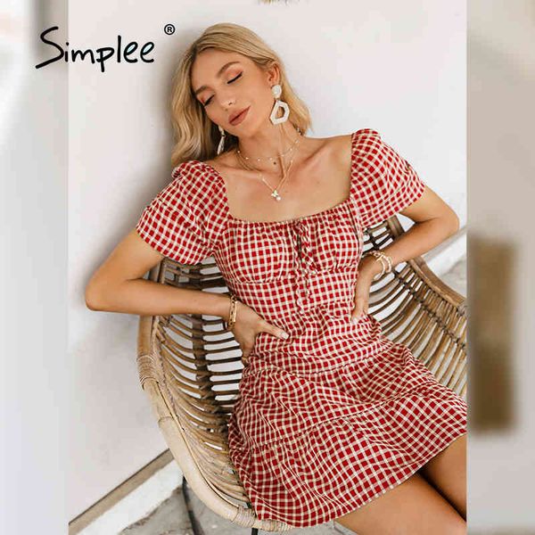 square collar red grid short dress retro bubble sleeves french style elegant lace up causal spring dresses woman 210414, Black;gray
square collar red grid short dress retro bubble sleeves french style elegant lace up causal spring dresses woman 210414, Black;gray
