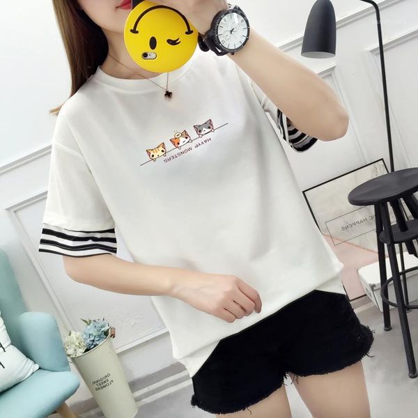 women's t-shirt y2k woman t shirt clothes summer cotton striped patchwork cute kitten cartoon print harajuku kawaii short sleeve, White
women's t-shirt y2k woman t shirt clothes summer cotton striped patchwork cute kitten cartoon print harajuku kawaii short sleeve, White