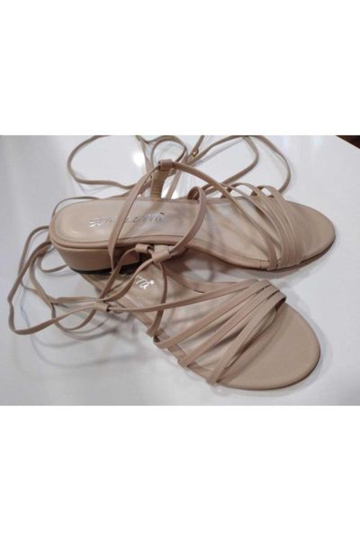 sandals women nude long lace-up, Black