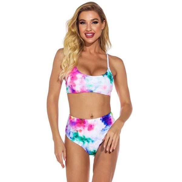 women's swimwear 2021 swimsuit european and american color sports high waist tie dyed split bikini beach suit, White;black
women's swimwear 2021 swimsuit european and american color sports high waist tie dyed split bikini beach suit, White;black
