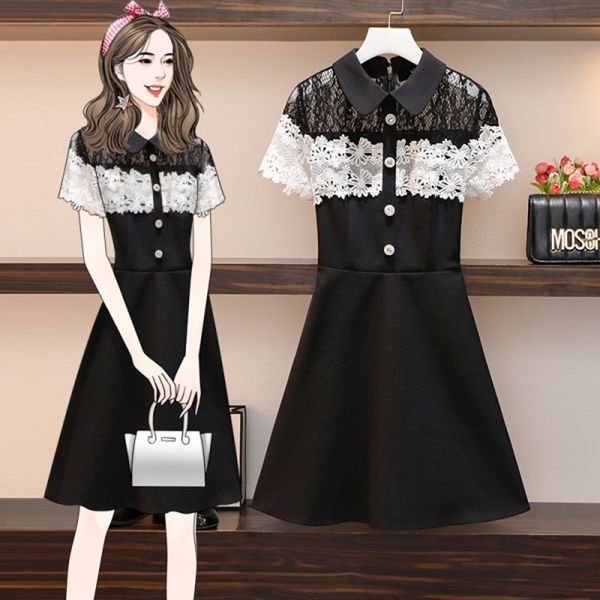 summer fashion casual women's dress elegant short sleeve lace stitching high waist big size dresses 210531, Black;gray
summer fashion casual women's dress elegant short sleeve lace stitching high waist big size dresses 210531, Black;gray