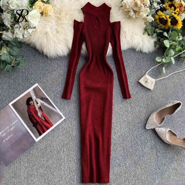 new knitted women dresses hollow off shoulder long sleeve elastic bodycon dress autumn vintage fashion sweater dress 210419, Black;gray
new knitted women dresses hollow off shoulder long sleeve elastic bodycon dress autumn vintage fashion sweater dress 210419, Black;gray