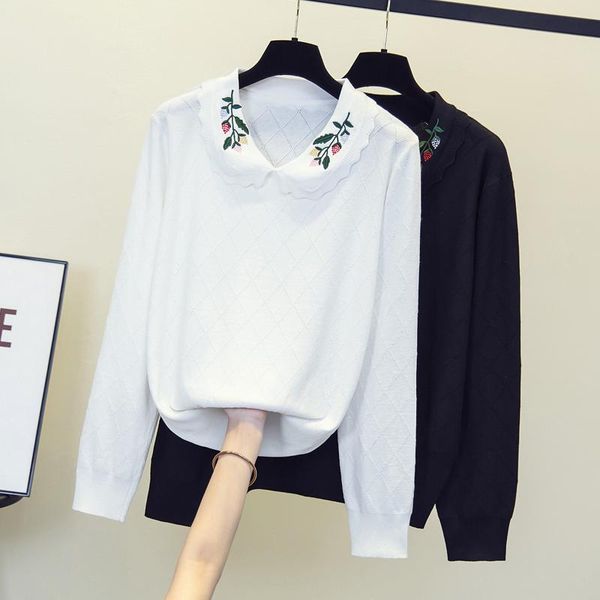 women's sweaters black white sweet embroidered plus large size oversize korean style fashion pullovers for autumn clothing ladies sweat, White;black
women's sweaters black white sweet embroidered plus large size oversize korean style fashion pullovers for autumn clothing ladies sweat, White;black