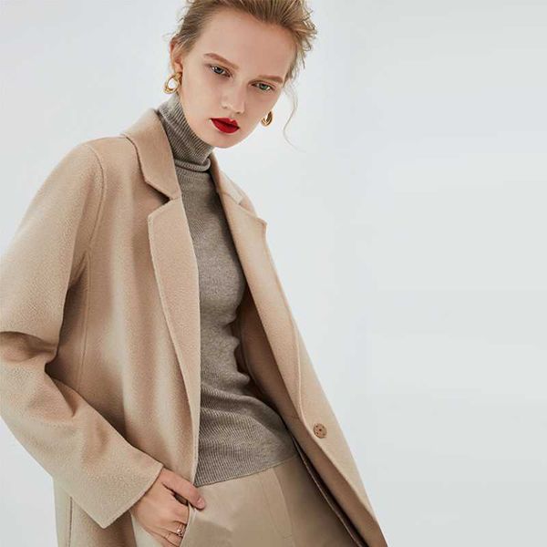 women's wool & blends 2021 autumn and winter style slim woolen overcoat high-end water ripple suit coats double-sided fashion clothes, Black
women's wool & blends 2021 autumn and winter style slim woolen overcoat high-end water ripple suit coats double-sided fashion clothes, Black