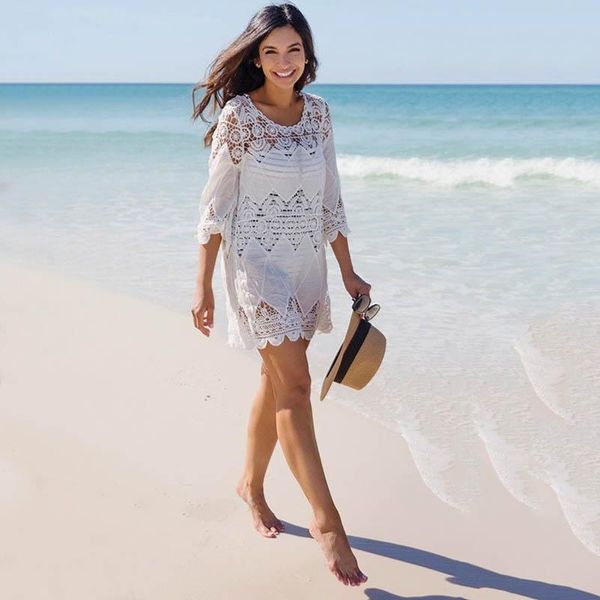 women bikini swimwear cover up hollow patchwork embroidered beach blouse loose dress bohemian young style solid women's, White;black
women bikini swimwear cover up hollow patchwork embroidered beach blouse loose dress bohemian young style solid women's, White;black