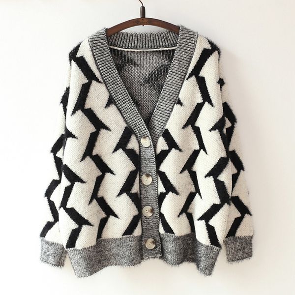 women khaki pink blue black sweater knitted geometric long sleeve single-breasted v-neck cardigans autumn m0118 210514, White
women khaki pink blue black sweater knitted geometric long sleeve single-breasted v-neck cardigans autumn m0118 210514, White