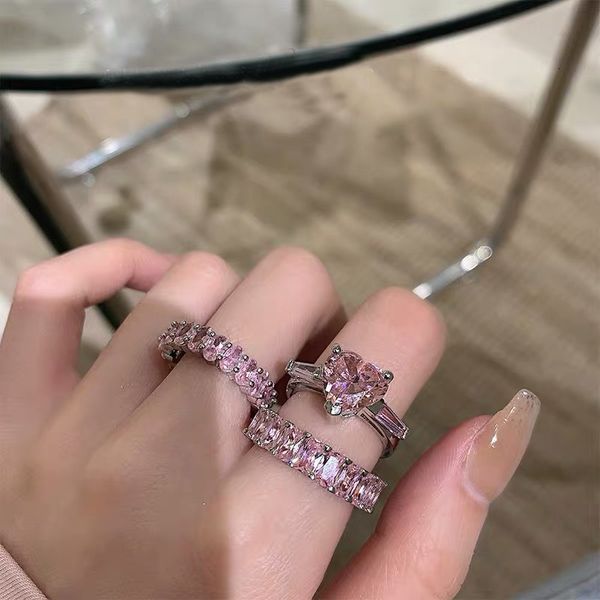 song yanfei's same pink zircon love ring, lady princess temperament, sweet row diamond overlapping band set, ring girl, Silver
song yanfei's same pink zircon love ring, lady princess temperament, sweet row diamond overlapping band set, ring girl, Silver