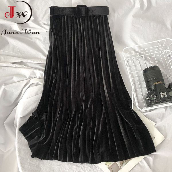 spring and autumn velvet pleated skirt solid high waist belt a-line elegant office vintage winter long skirts 210510, Black
spring and autumn velvet pleated skirt solid high waist belt a-line elegant office vintage winter long skirts 210510, Black