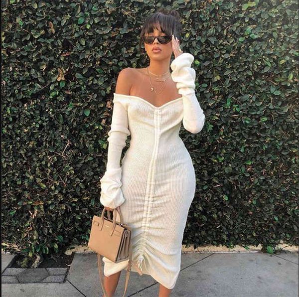 women slash neck knitted midi dress flare sleeve pleated bandage women trendy night club party dress solid color streetwear 210412, Black;gray
women slash neck knitted midi dress flare sleeve pleated bandage women trendy night club party dress solid color streetwear 210412, Black;gray