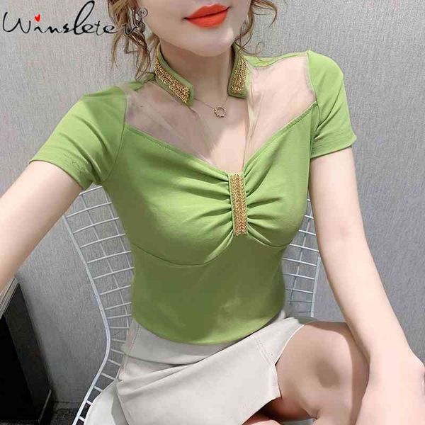 women's t-shirt summer korean style girls fashion v-neck drape mesh spliced shiny beading women short sleeve tees t13101, White
women's t-shirt summer korean style girls fashion v-neck drape mesh spliced shiny beading women short sleeve tees t13101, White
