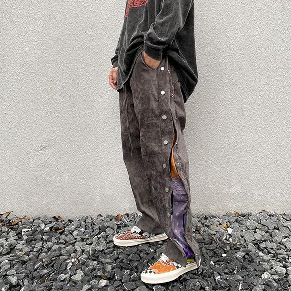 men's pants high street side button cashew print suede baggy mens drawstring straight loose casual hip hop oversize trousers, Black
men's pants high street side button cashew print suede baggy mens drawstring straight loose casual hip hop oversize trousers, Black