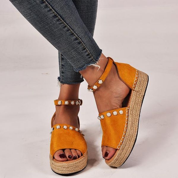 dress shoes women sandals peep toe high wedges heels height increasing platform buckle strap ladies espadrilles wedding zapatos mujer, Black