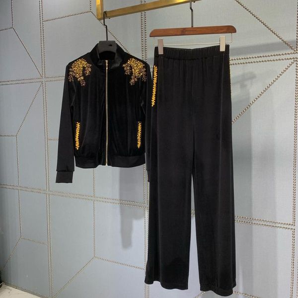 women's two piece pants autumn winter ladies two-piece sets 2021 handmade beaded velvet suit jacket + trousers casual set, White
women's two piece pants autumn winter ladies two-piece sets 2021 handmade beaded velvet suit jacket + trousers casual set, White