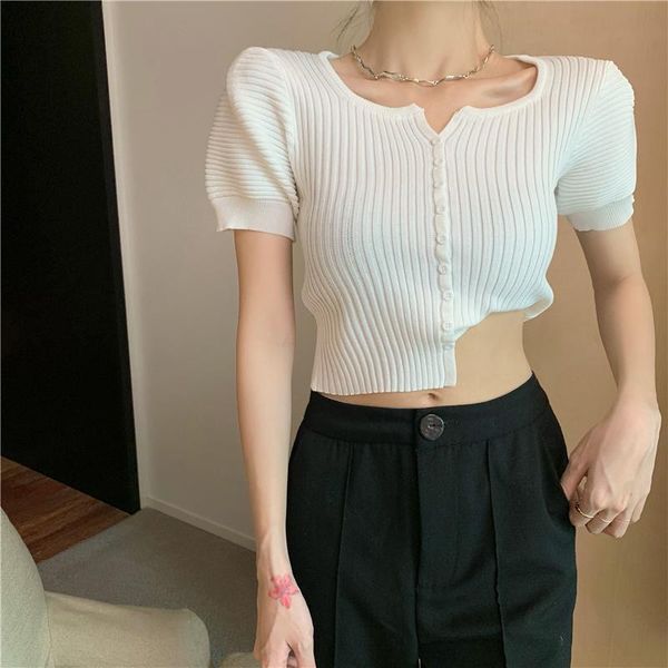 2021summer short puff sleeve knitted sleeves cardigan women t-shirt slim solid lady tshirt women's, White
2021summer short puff sleeve knitted sleeves cardigan women t-shirt slim solid lady tshirt women's, White