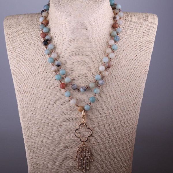 pendant necklaces moodpc amazonite stones bohemian tribal jewelry rosary chain metal flower hand palm necklace, Silver
pendant necklaces moodpc amazonite stones bohemian tribal jewelry rosary chain metal flower hand palm necklace, Silver