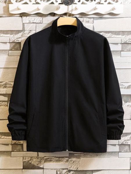 men slant pockets zip up jacket b1ms#, Black;brown