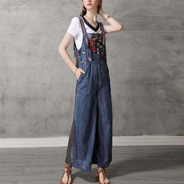 women's jumpsuits & rompers fashion sleeveless women wide leg denim embroidery jumpsuit and s-xl thin summer trousers with pockets, Black;white
women's jumpsuits & rompers fashion sleeveless women wide leg denim embroidery jumpsuit and s-xl thin summer trousers with pockets, Black;white