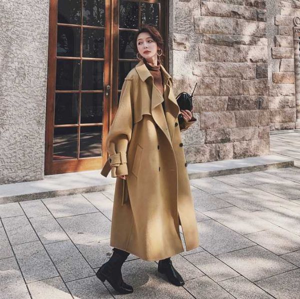 women's wool & blends autumn and winter 2021 korean oversized knee length woolen jacket hepburn camel coat, Black
women's wool & blends autumn and winter 2021 korean oversized knee length woolen jacket hepburn camel coat, Black