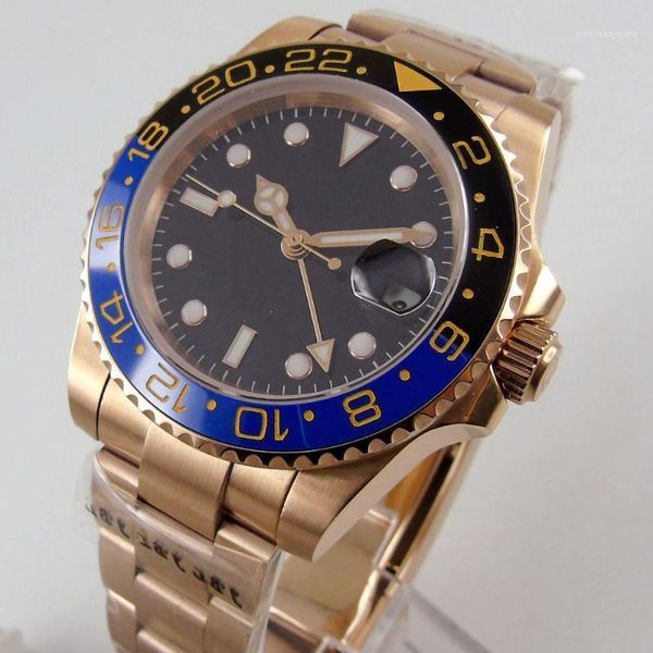 wristwatches 40mm rose gold automatic men watch sapphire glass gmt hand date window mental strap ceramic bezel, Slivery;brown
wristwatches 40mm rose gold automatic men watch sapphire glass gmt hand date window mental strap ceramic bezel, Slivery;brown