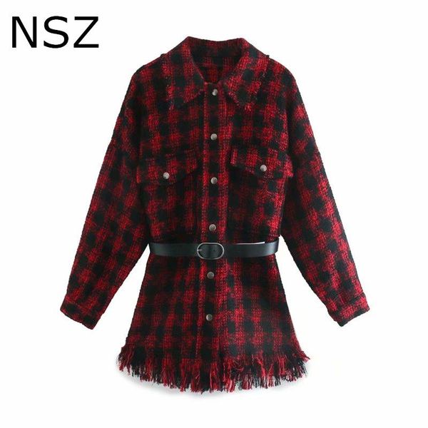 women oversized tweed jacket plaid shirt coat with belt checkered overshirt ladies tassel outerwear spring autumn women's jackets, Black;brown
women oversized tweed jacket plaid shirt coat with belt checkered overshirt ladies tassel outerwear spring autumn women's jackets, Black;brown