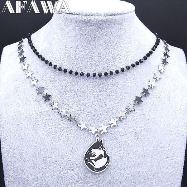 love couple cat crystal beads stainless steel layered chain necklace women jewelry acier inoxydable bijoux nxs02 pendant necklaces, Silver
love couple cat crystal beads stainless steel layered chain necklace women jewelry acier inoxydable bijoux nxs02 pendant necklaces, Silver