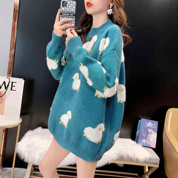 azyt cartoon sheep print pullover sweater women 2021 o neck loose knit womens jumpers autumn winter fashion knitwear coat, White;black
azyt cartoon sheep print pullover sweater women 2021 o neck loose knit womens jumpers autumn winter fashion knitwear coat, White;black