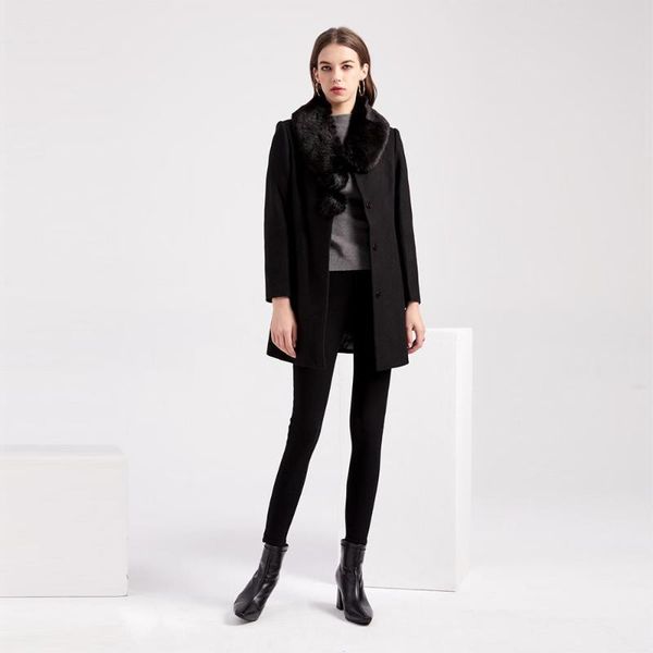 women's wool & blends fashion winter elegant jacket fur collar button long coat solid color slim female woolen plus size, Black
women's wool & blends fashion winter elegant jacket fur collar button long coat solid color slim female woolen plus size, Black