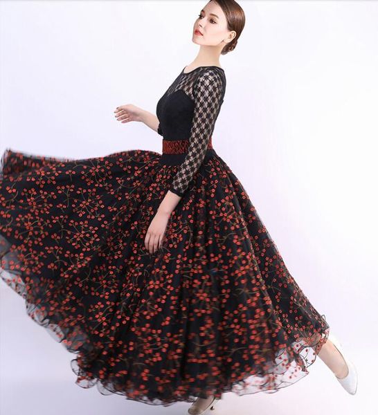 stage wear black standard ballroom dress waltz competition puffy skirt tango 2103, Black;red
stage wear black standard ballroom dress waltz competition puffy skirt tango 2103, Black;red